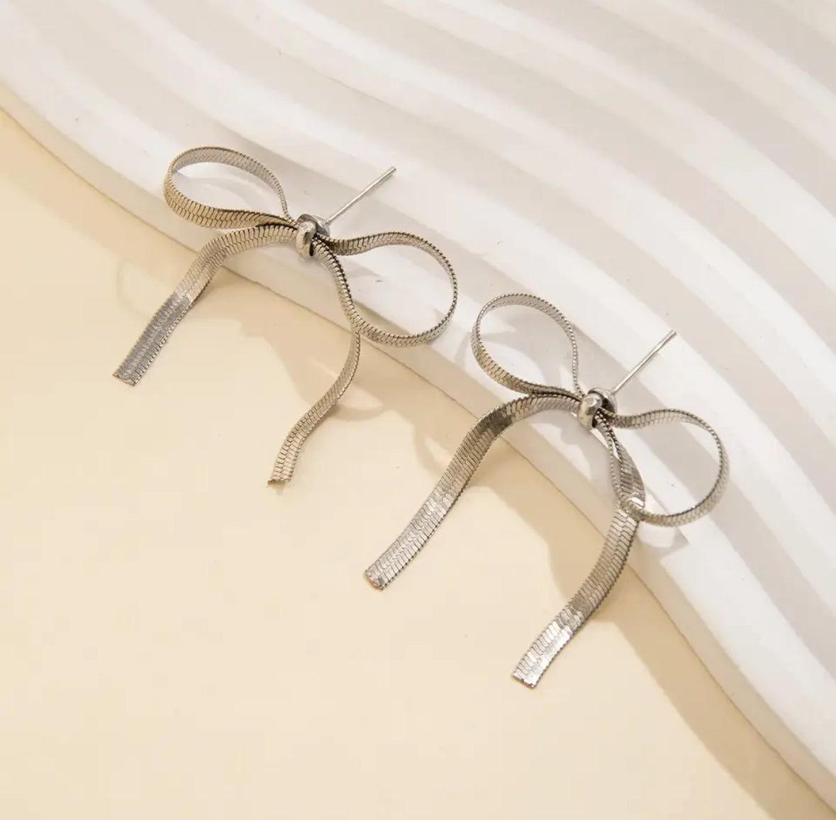Herringbone Chain Bow Earrings - Short or Long
