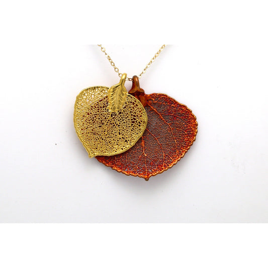 Double Aspen Real Leaf Necklace