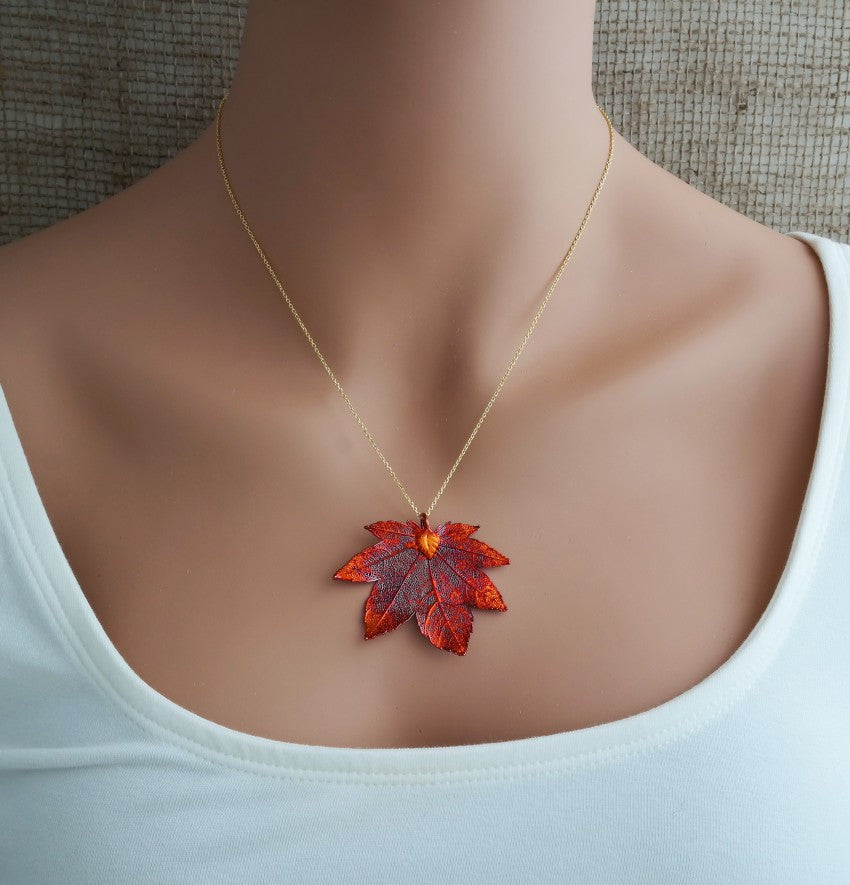 Maple Leaf Charm Necklace Set with Earrings – Digital Dress Room