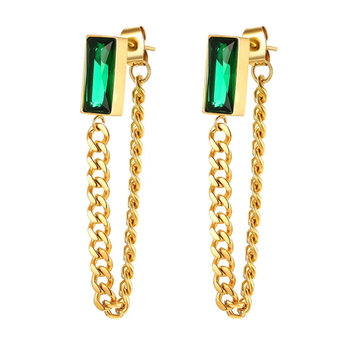 Green Chain Link Dangle Earrings