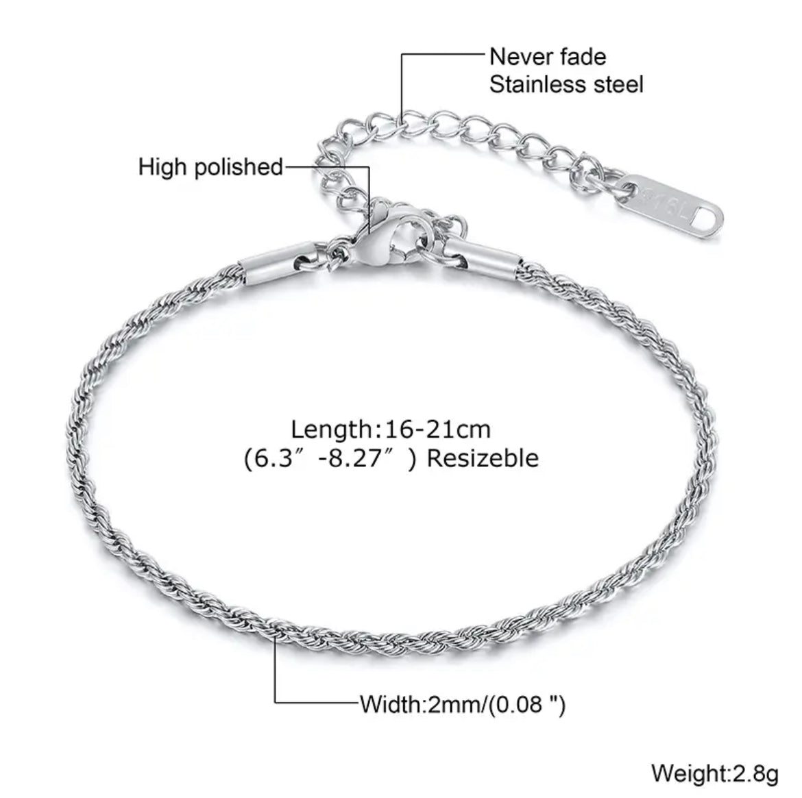 Silver Twist Rope Chain Bracelet