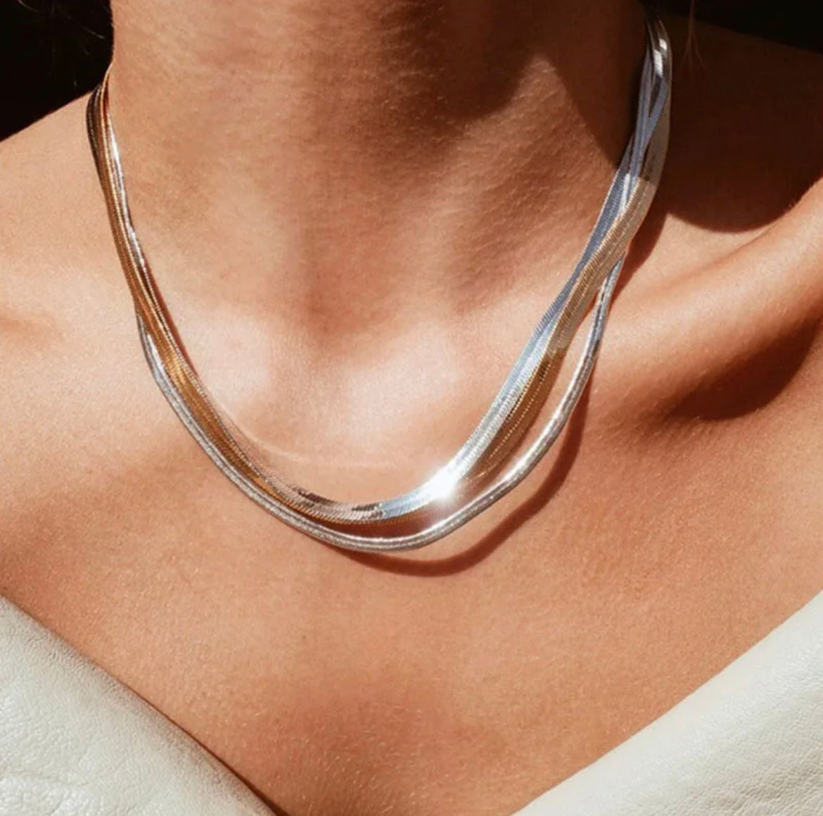 Silver Herringbone Necklace