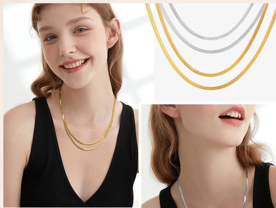 Thin Double Layered Herringbone Necklace