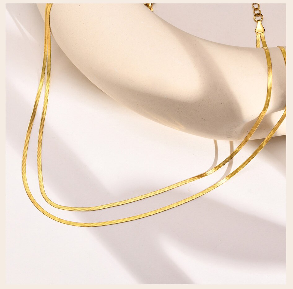 Gold Flat Snake Chain Necklace - Double Herringbone Chain for